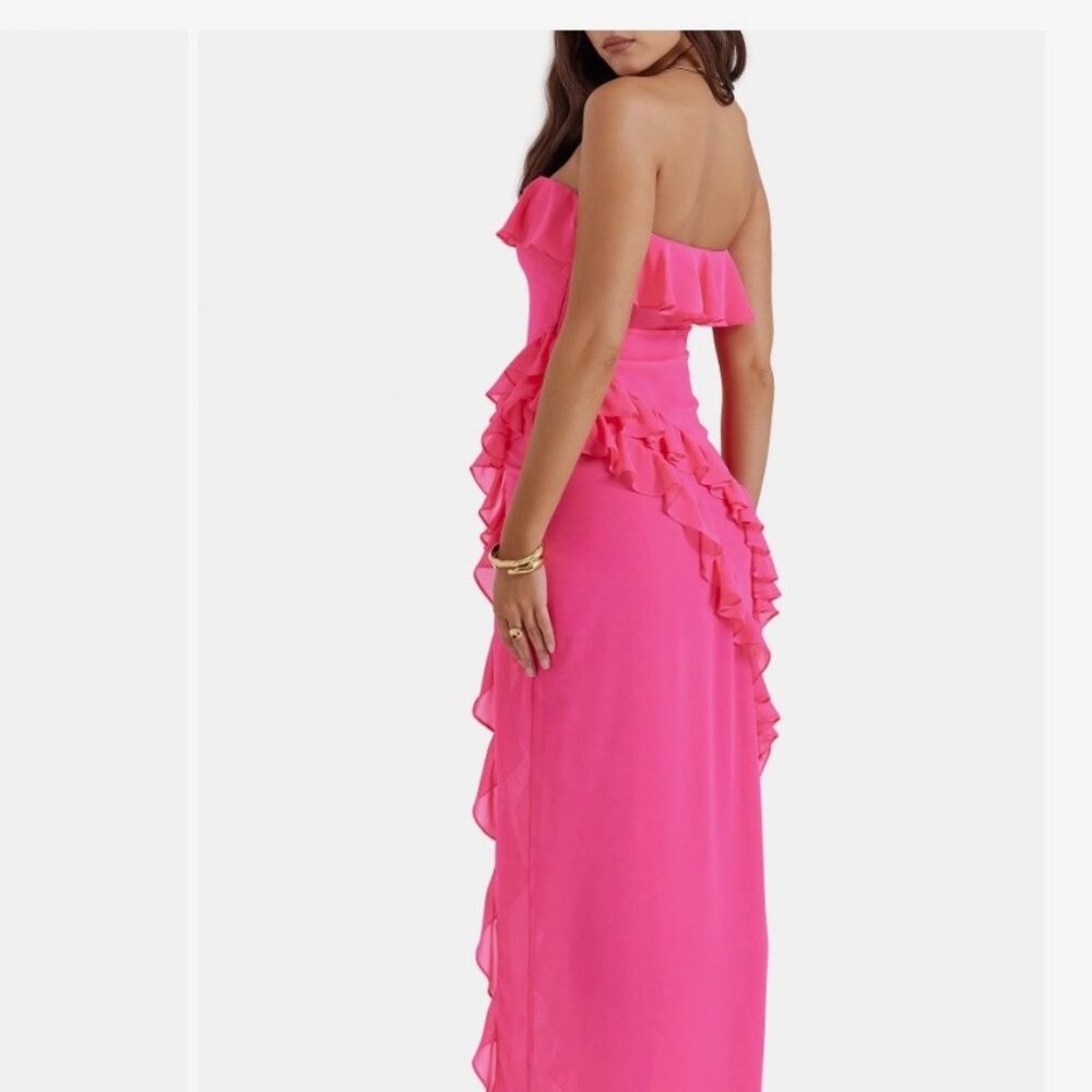 NWT Gorgeous XS Sarina Ruffle Strapless Women’s Maxi Dress - Hot Pink 💗 - Picture 2 of 5